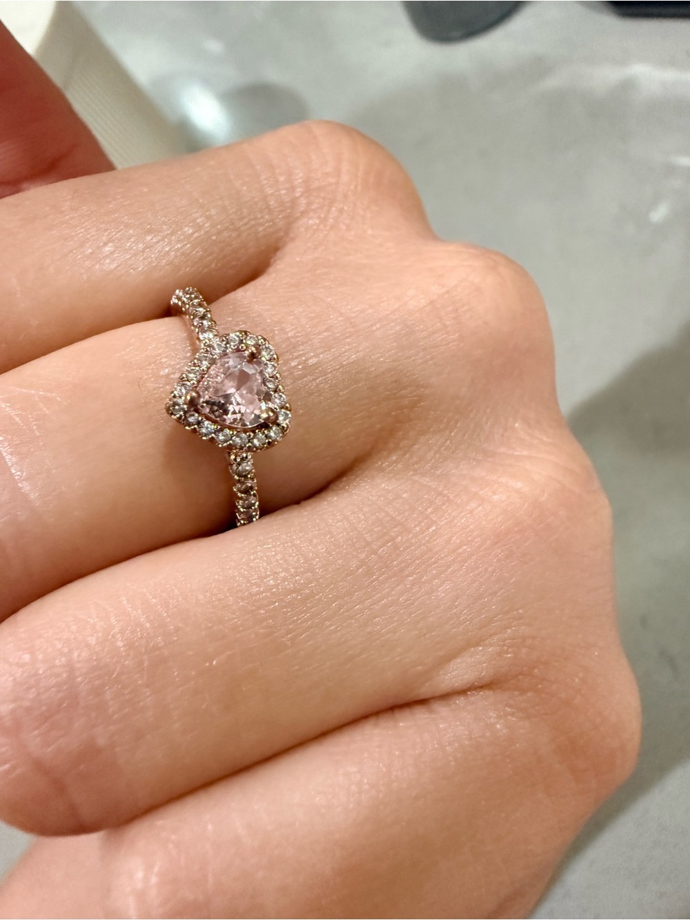 Delicate Pink Heart Halo Ring - Women Jewelry